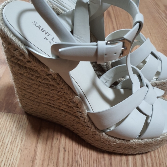 Saint Laurent Tribute Leather Espadrille Wedge Sandals - Picture 2 of 8